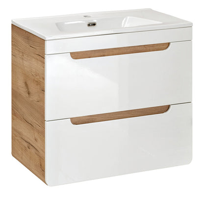 Aruba Modern Wall-Mounted 60cm Bathroom Vanity Unit with Basin - White / Oak Craft
