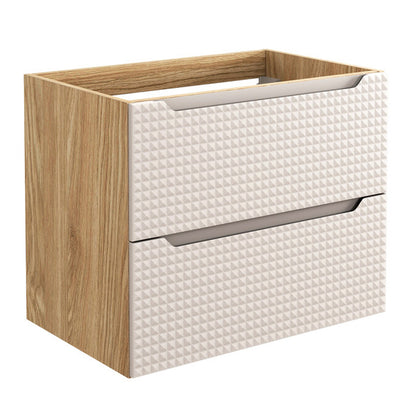 Luxor 3D Diamond Pattern 2 Drawer Bathroom Vanity Cabinet with Square Worktop Basin 70cm - Oak / Beige