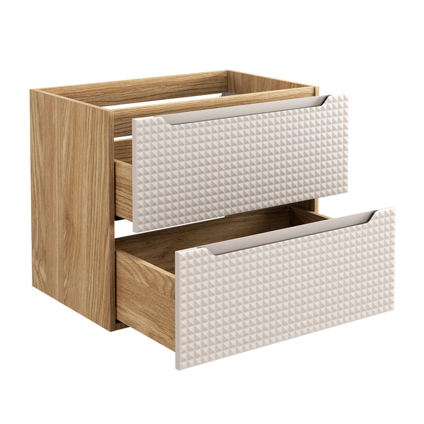 Luxor 3D Diamond Pattern 2 Drawer Bathroom Vanity Cabinet with Square Worktop Basin 70cm - Oak / Beige