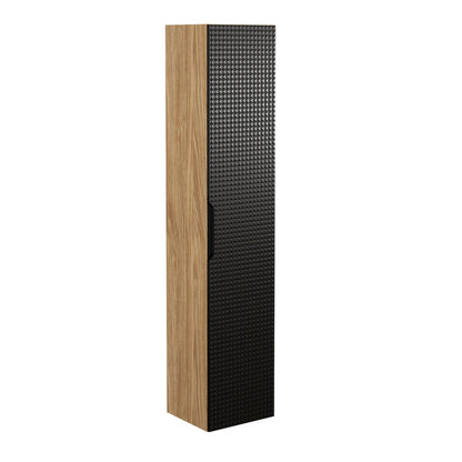 Luxor 3D Diamond Pattern 1 Door Tall Bathroom Cabinet - Oak / Black