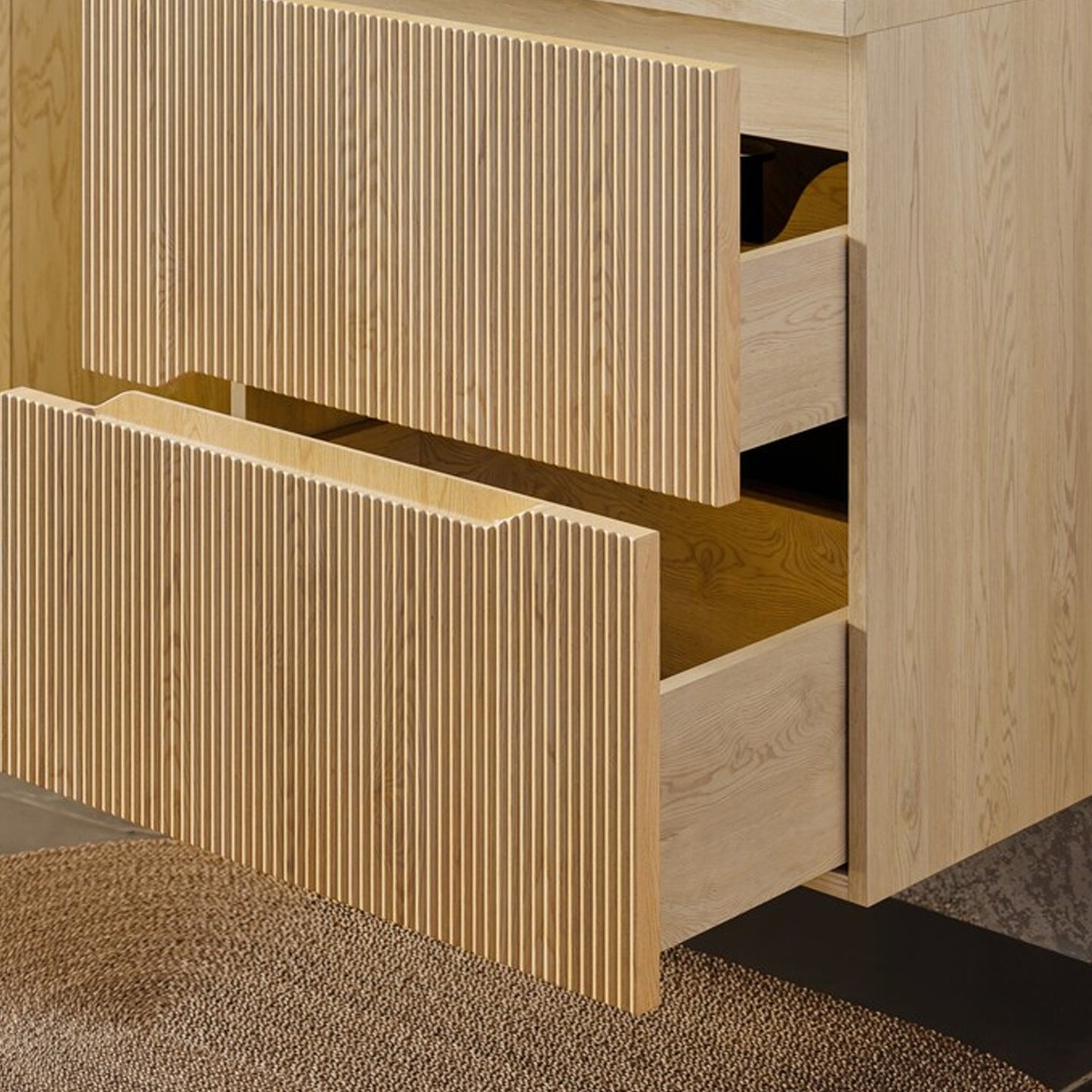 Nordic Bathroom Cabinet 60cm with 2 Drawers and Round Basin - Cremona Oak