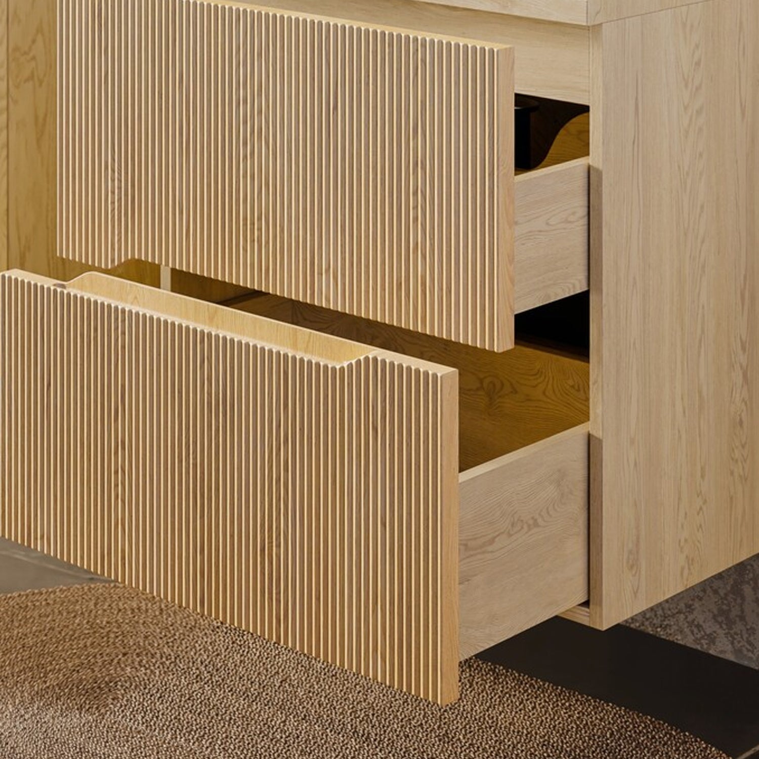 Nordic Bathroom Cabinet 60cm with 2 Drawers and Round Basin - Cremona Oak