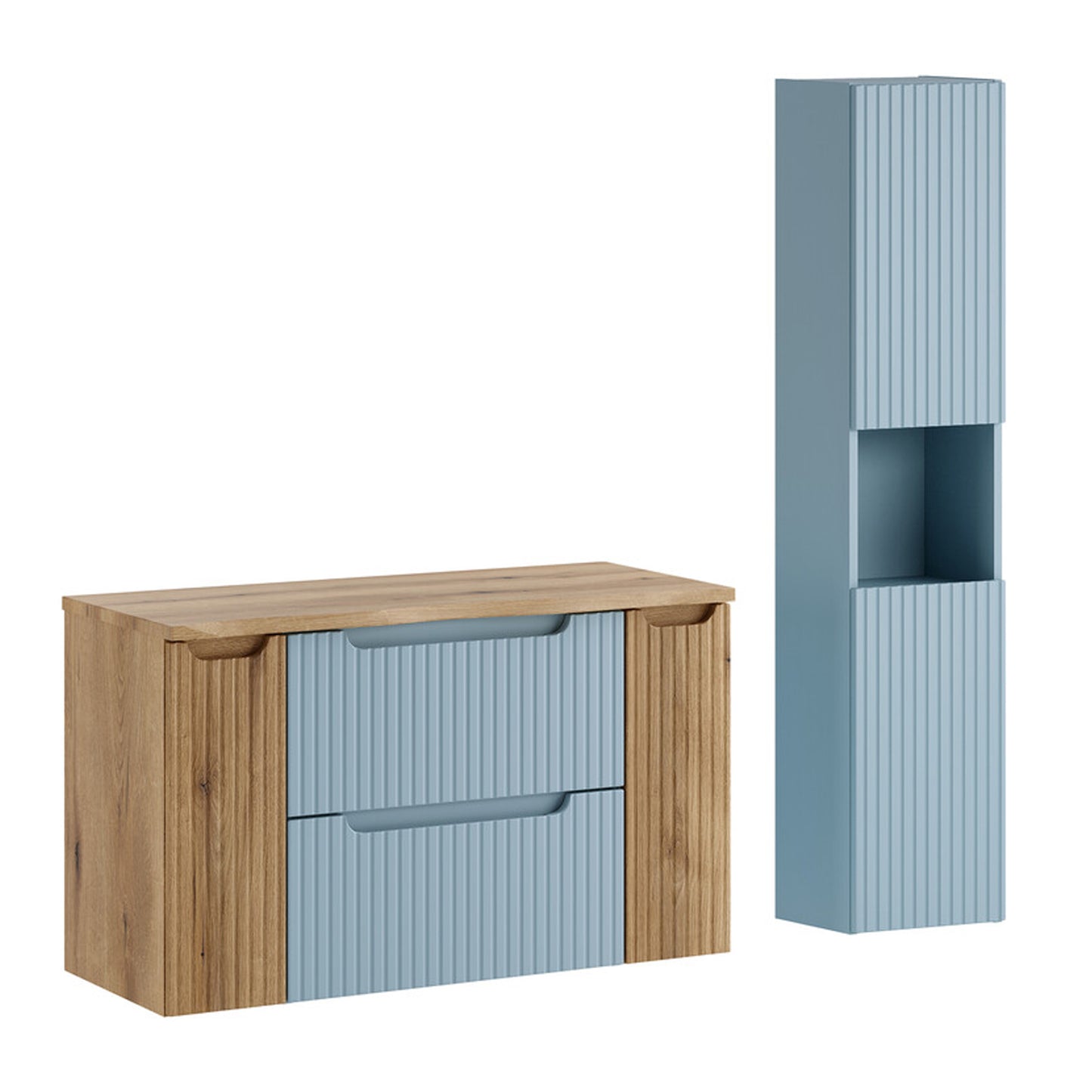 Nova Bathroom Cabinet 100cm with Worktop and Tall Unit - Baby Blue
