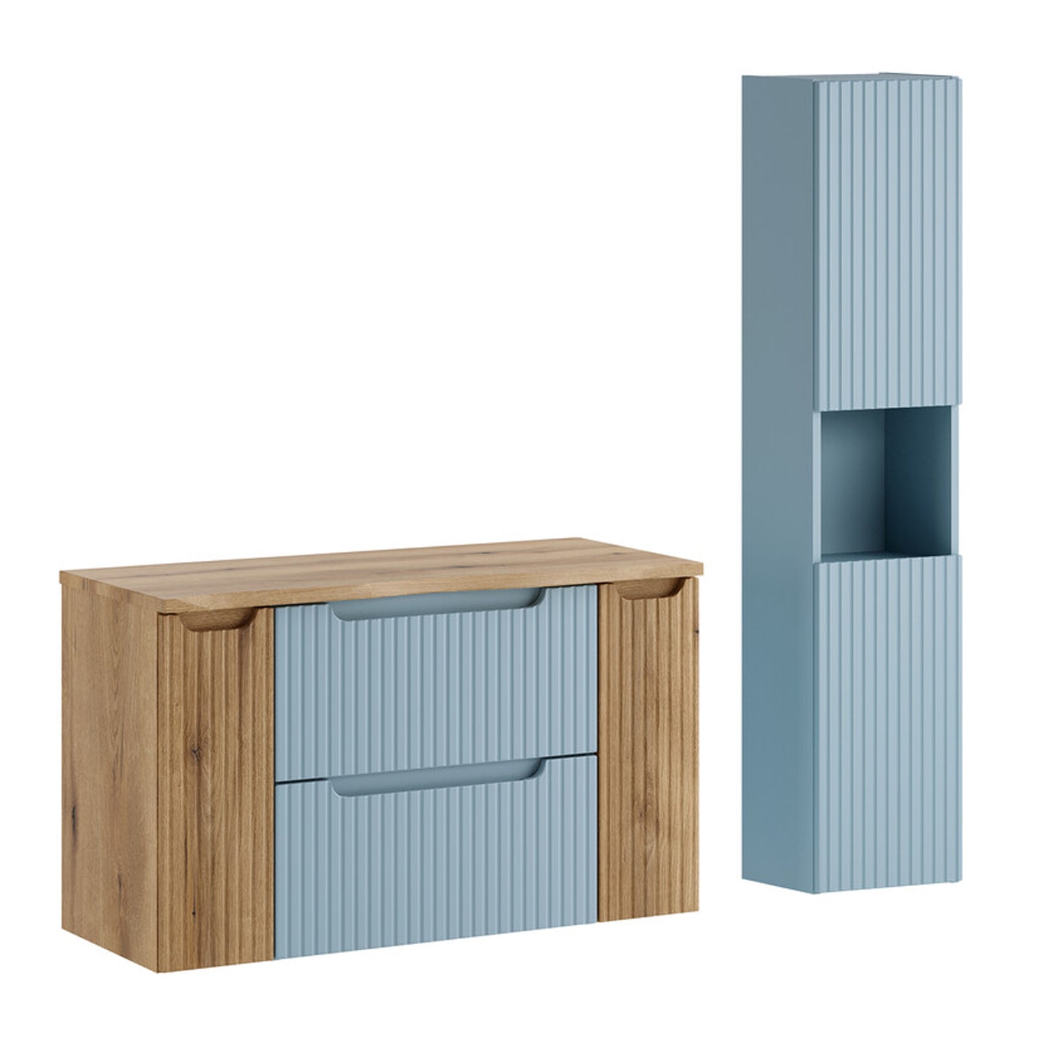 Nova Bathroom Cabinet 100cm with Worktop and Tall Unit - Baby Blue