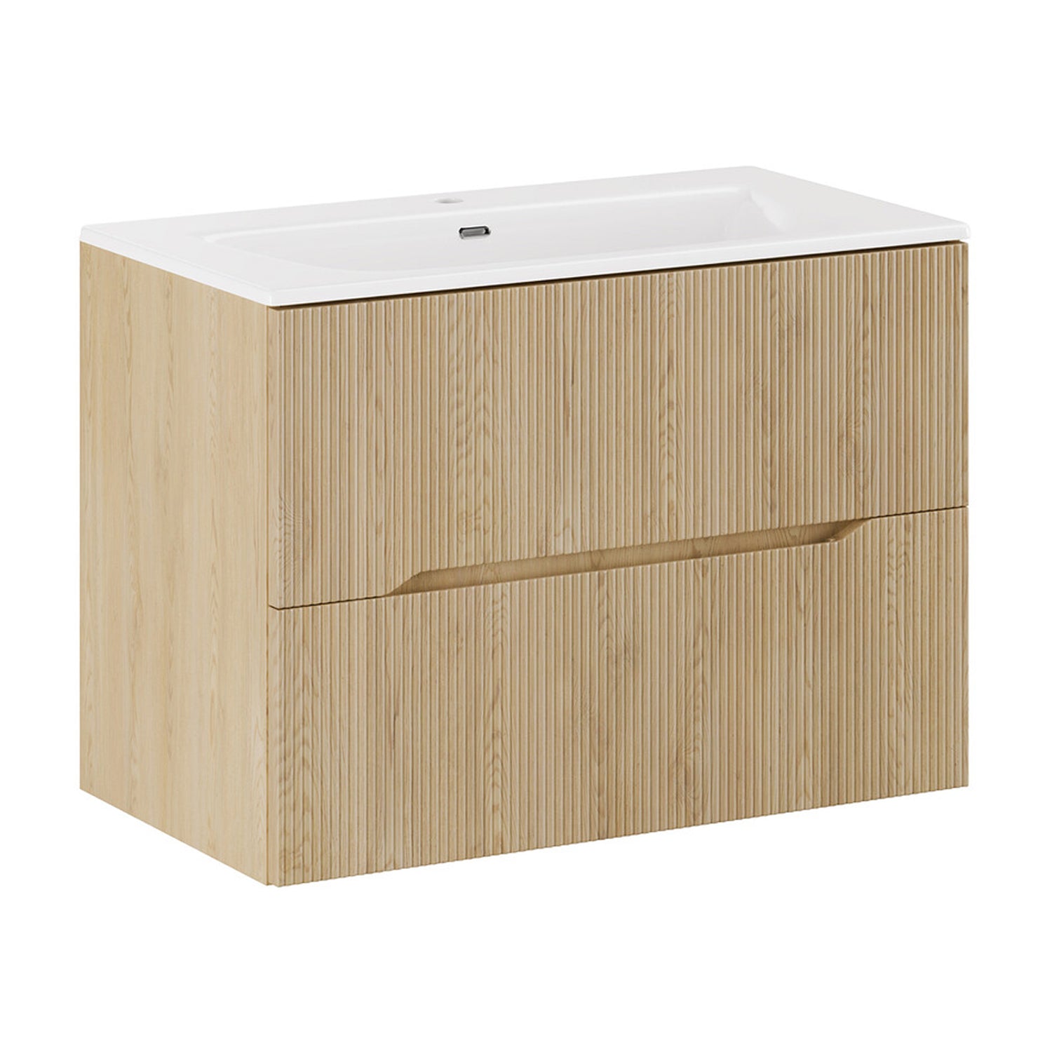 Nordic Bathroom Cabinet 80cm with 2 Drawers and Basin - Cremona Oak