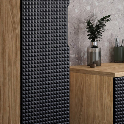 Luxor 3D Diamond Pattern 1 Door Tall Bathroom Cabinet - Oak / Black