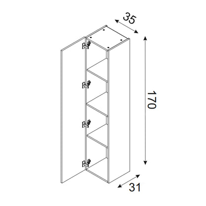 Luxor 3D Diamond Pattern 1 Door Tall Bathroom Cabinet - Oak / Black
