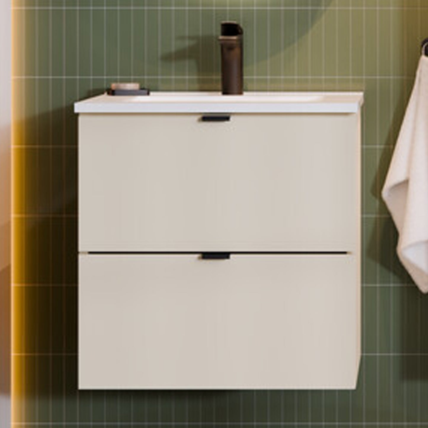 Dalia 2 Drawer Bathroom Cabinet Vanity Unit 50cm with Built-In Basin - Cashmere