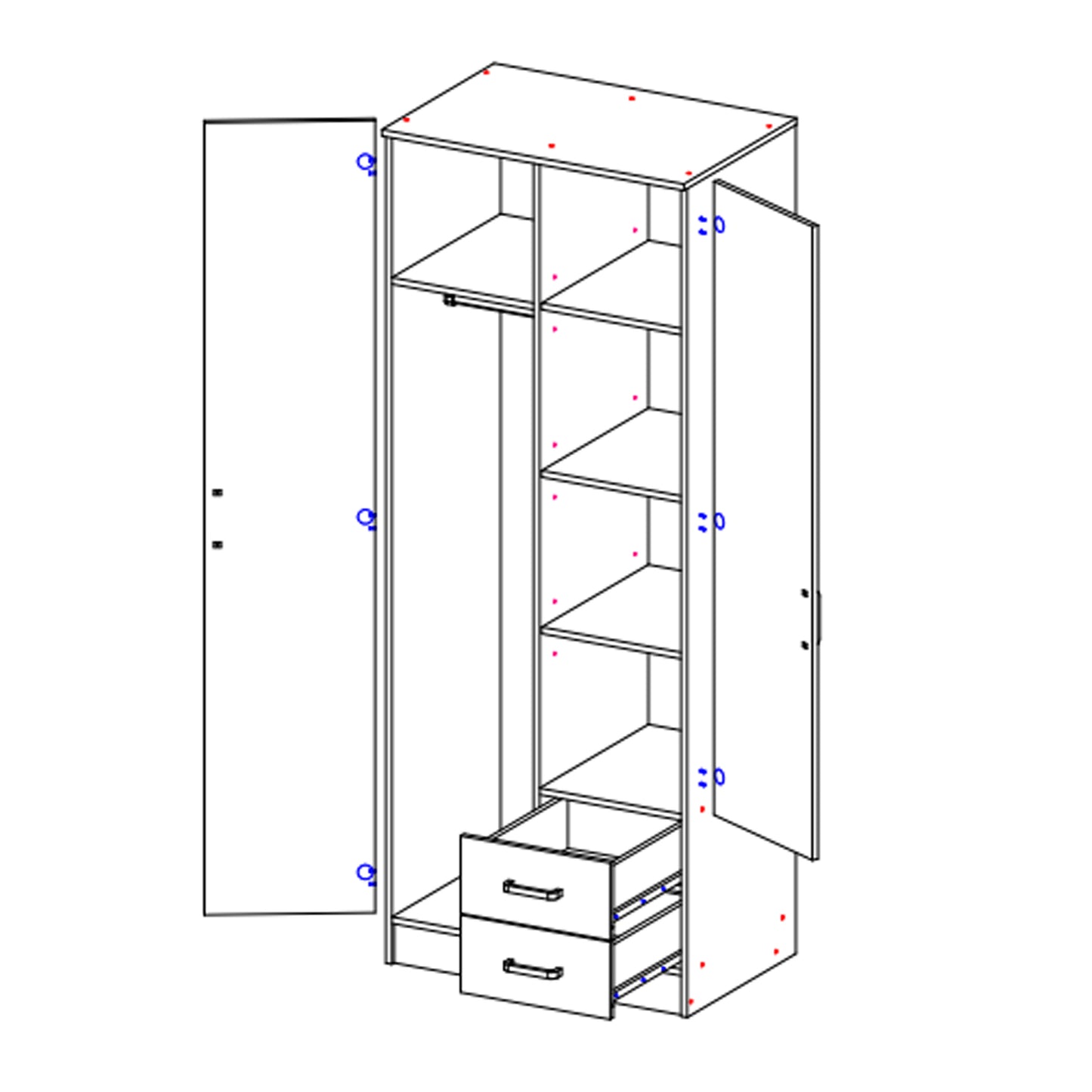 Lola 2 Door Shaker Style Mirrored Wardrobe with Drawers 80cm - White