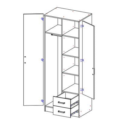 Lola 2 Door Shaker Style Mirrored Wardrobe with Drawers 80cm - White