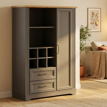 Toya Tall Storage Cabinet with Shelves, Drawers - Graphite / Artisan Oak