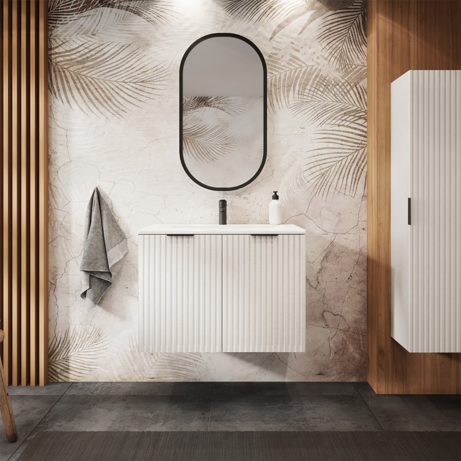 Flow Wall-Mounted 2 Door Bathroom Vanity Cabinet with Basin 80cm - White