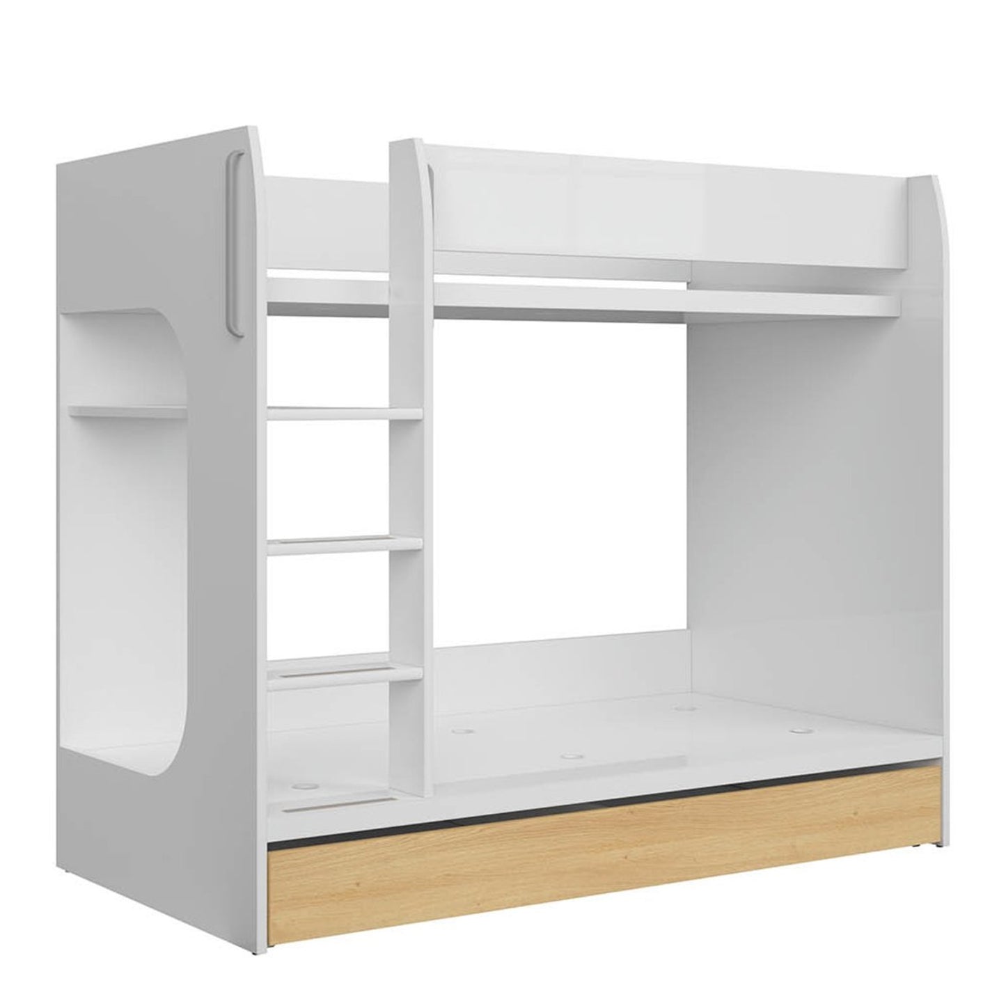 Nandu Modern Bunk Bed with Ladder and Storage - White Gloss
