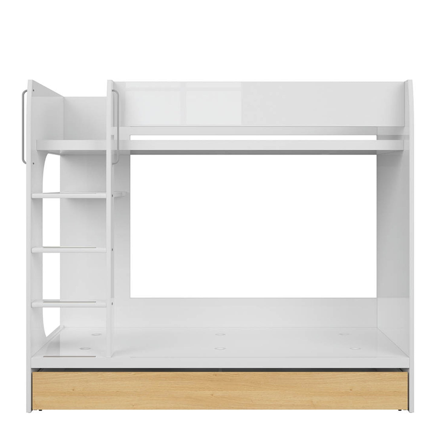 Nandu Modern Bunk Bed with Ladder and Storage - White Gloss