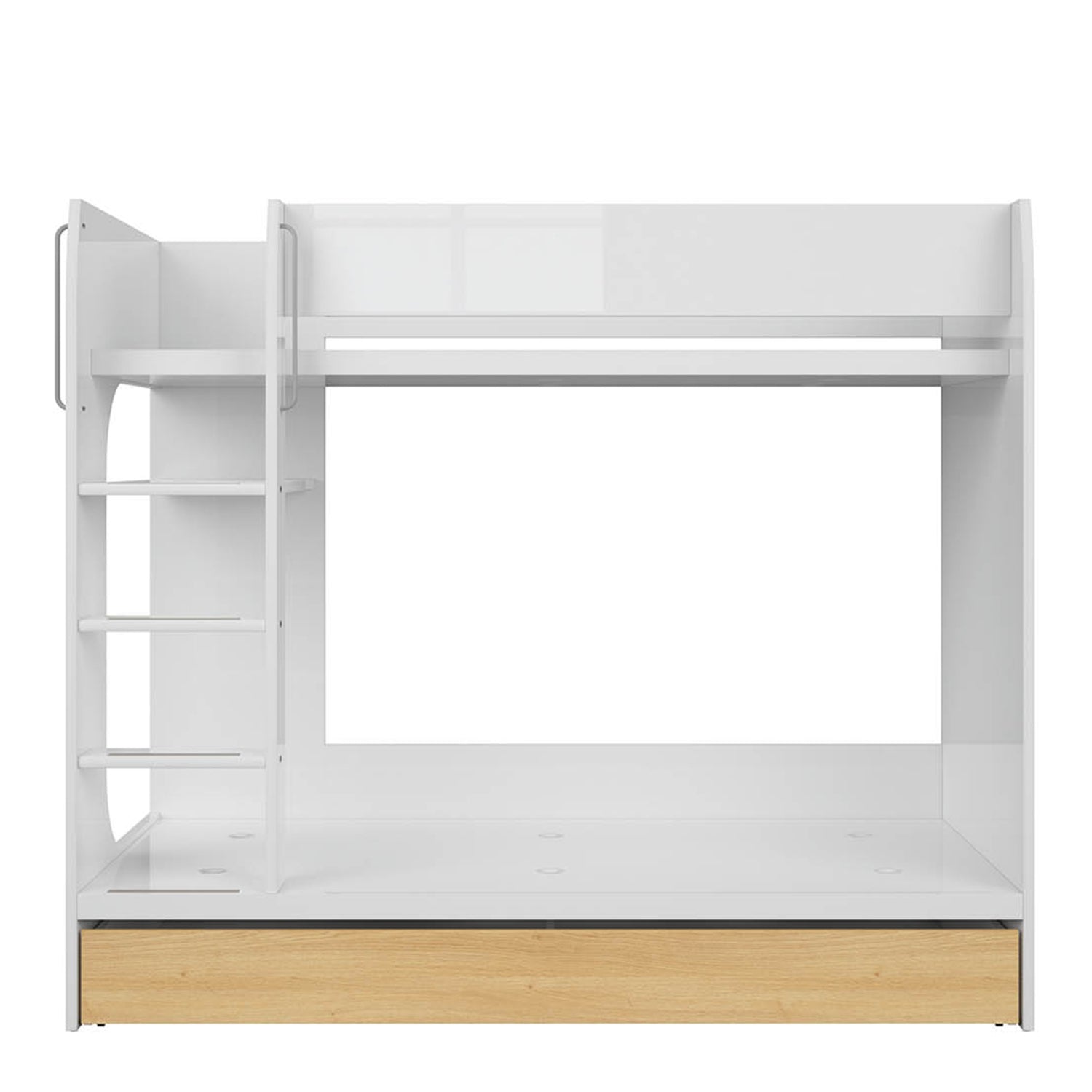 Nandu Modern Bunk Bed with Ladder and Storage - White Gloss