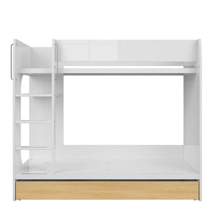Nandu Modern Bunk Bed with Ladder and Storage - White Gloss