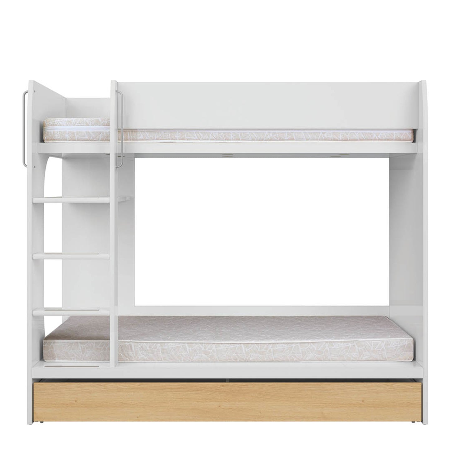 Nandu Modern Bunk Bed with Ladder and Storage - White Gloss