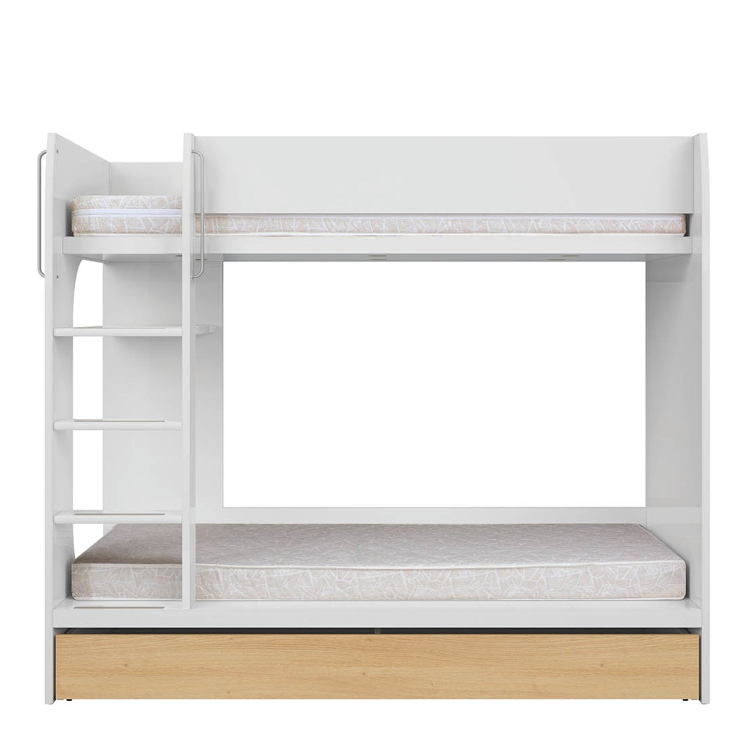 Nandu Modern Bunk Bed with Ladder and Storage - White Gloss