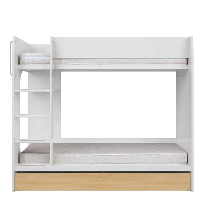 Nandu Modern Bunk Bed with Ladder and Storage - White Gloss