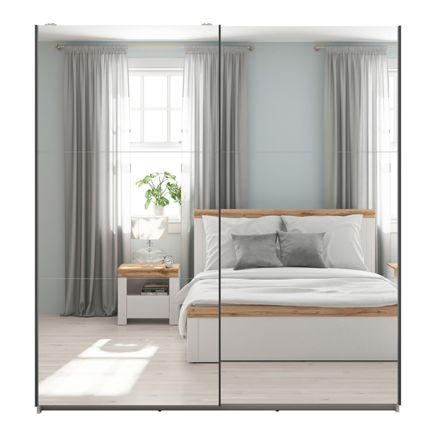 Exter 2 Door Sliding 183cm Wardrobe With Mirror - Cashmere