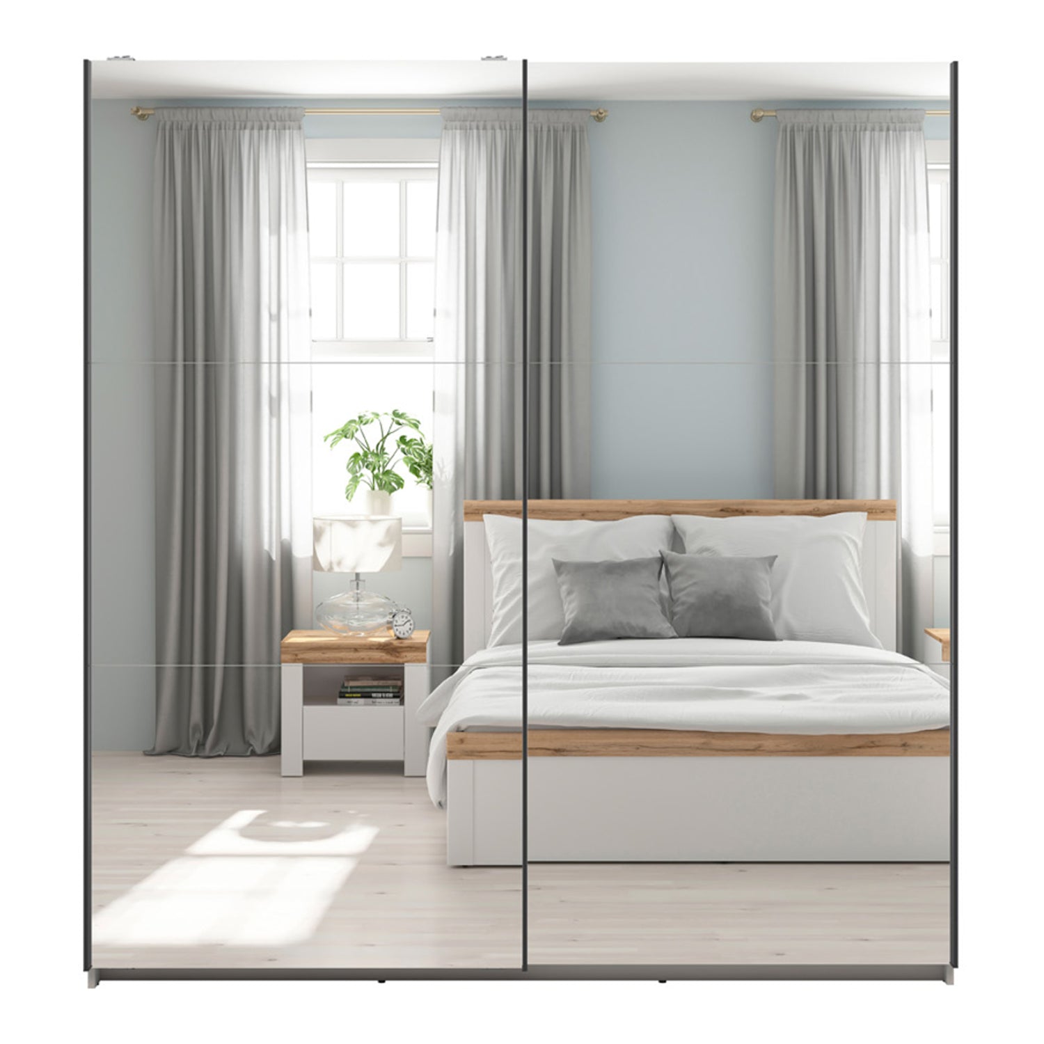 Exter 2 Door Sliding 183cm Wardrobe With Mirror - Cashmere