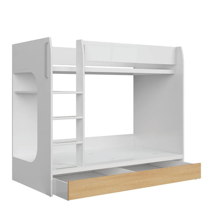 Nandu Modern Bunk Bed with Ladder and Storage - White Gloss
