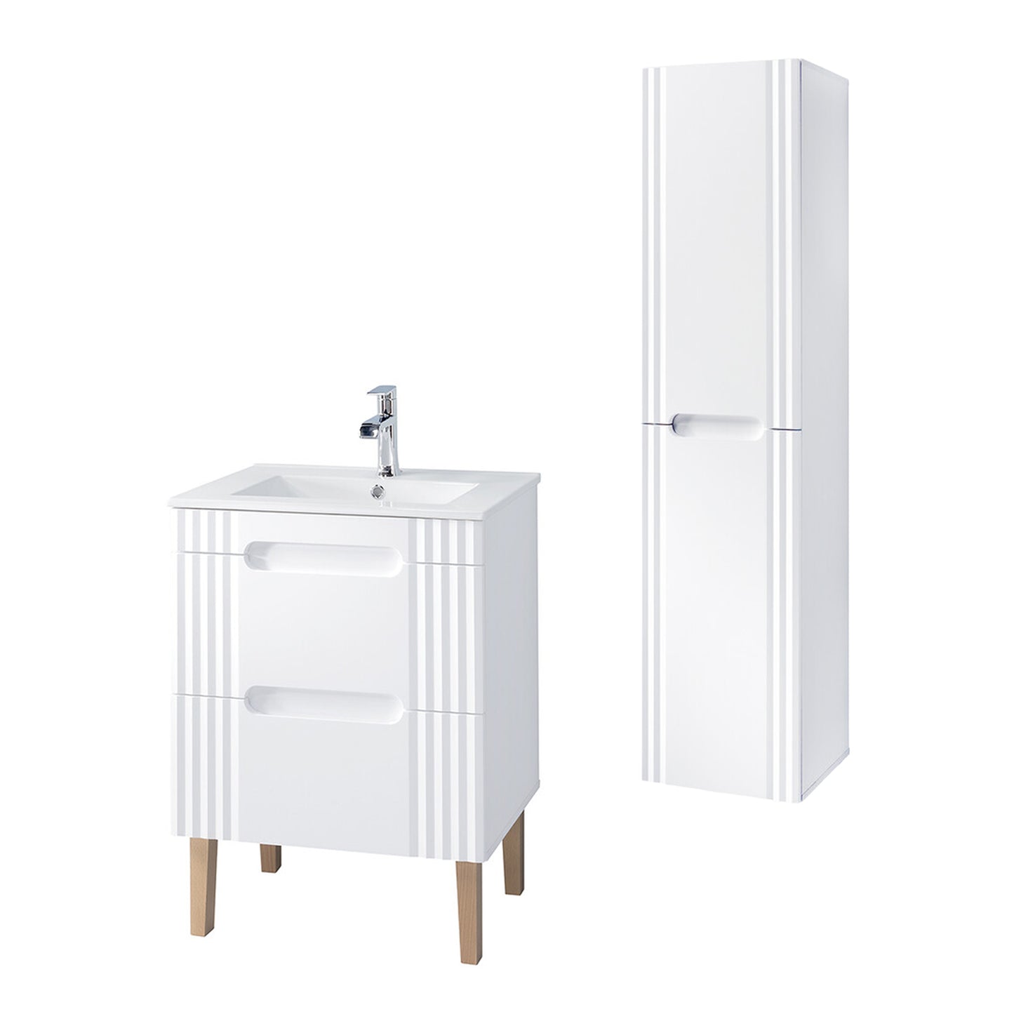 Fija Bathroom Cabinet Vanity Set 60 cm with Basin and Tall Unit - White
