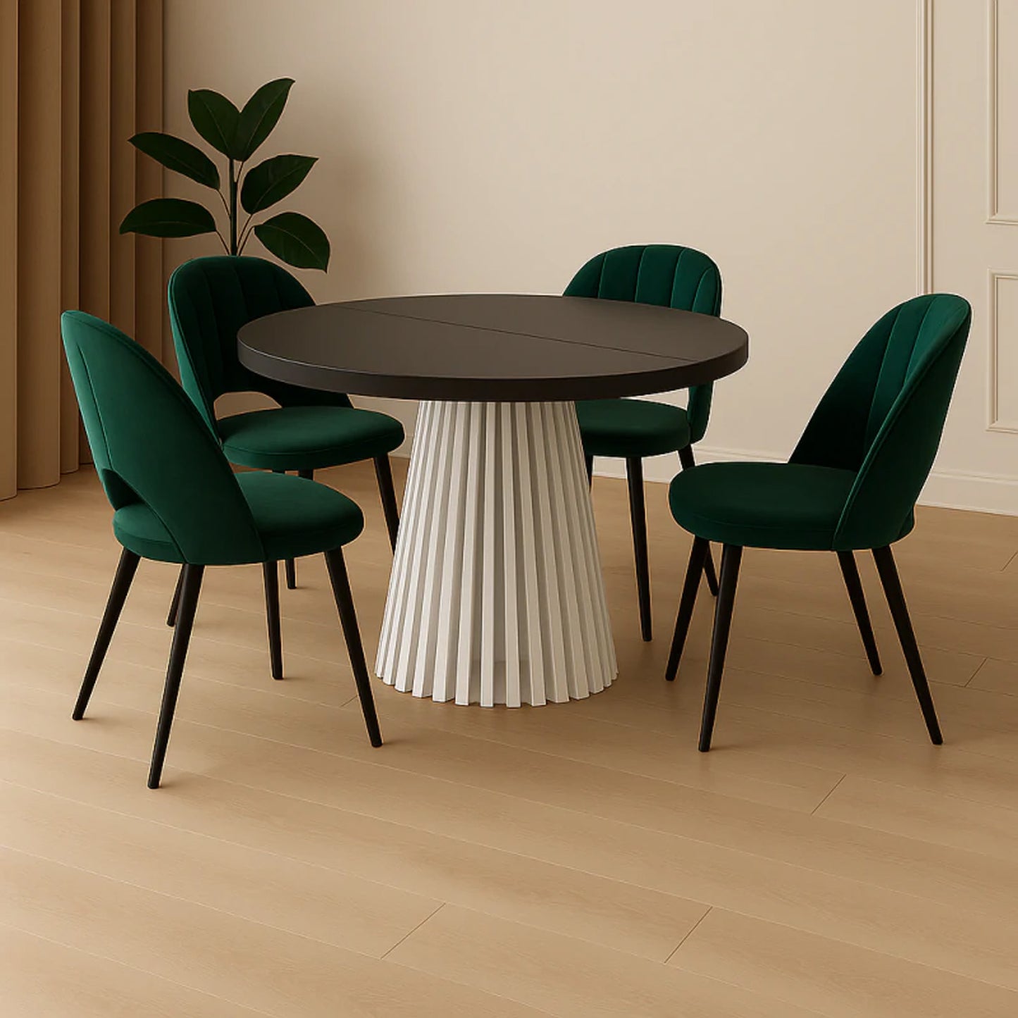 Ruston Round Extendable Table with Slats - Black / White