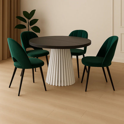 Ruston Round Extendable Table with Slats - Black / White