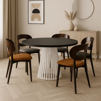 Ruston Round Extendable Table with Slats - Black / White