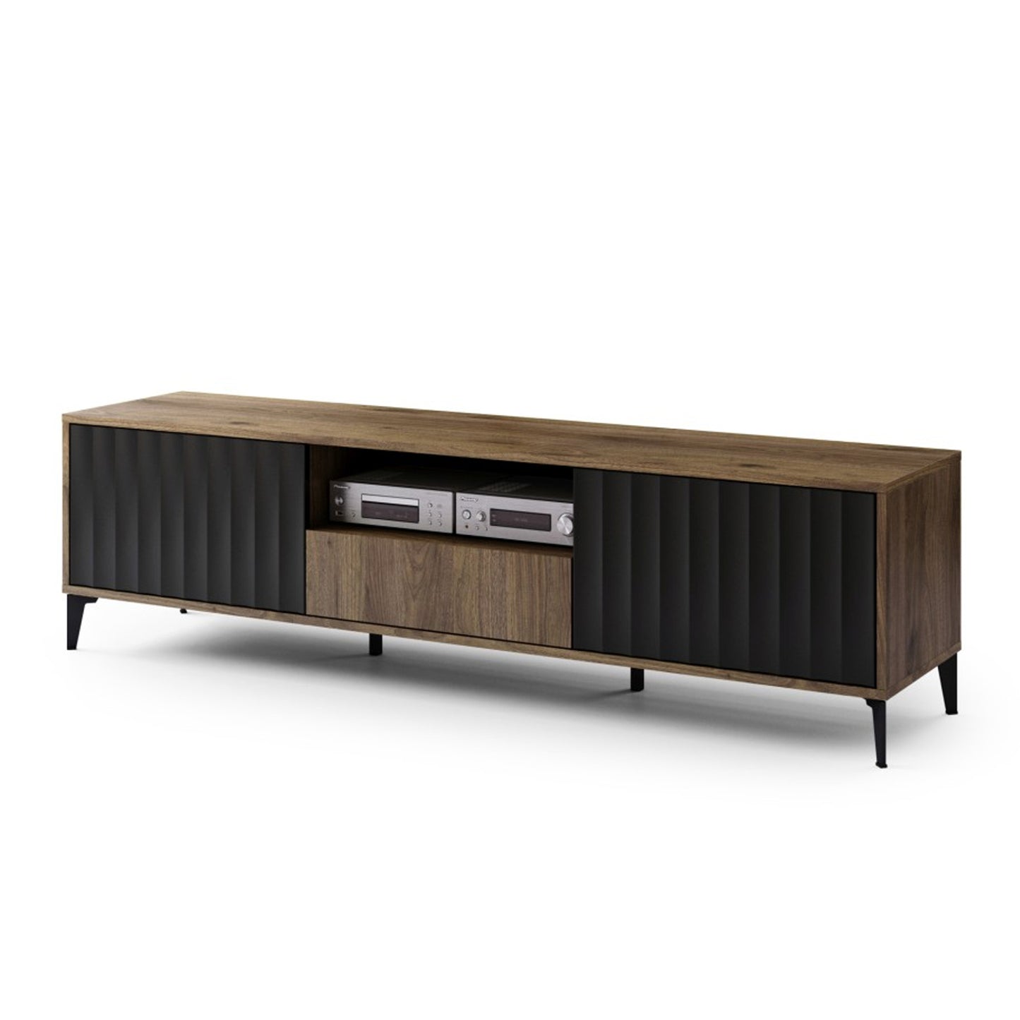 Rimini Premium TV Unit with Storage Modern Textured Drawers - Elegant Walnut / Black