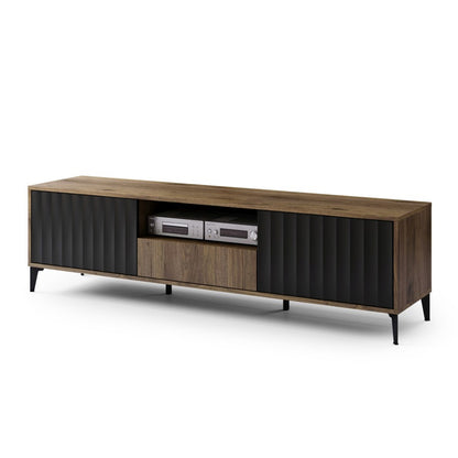 Rimini Premium TV Unit with Storage Modern Textured Drawers - Elegant Walnut / Black