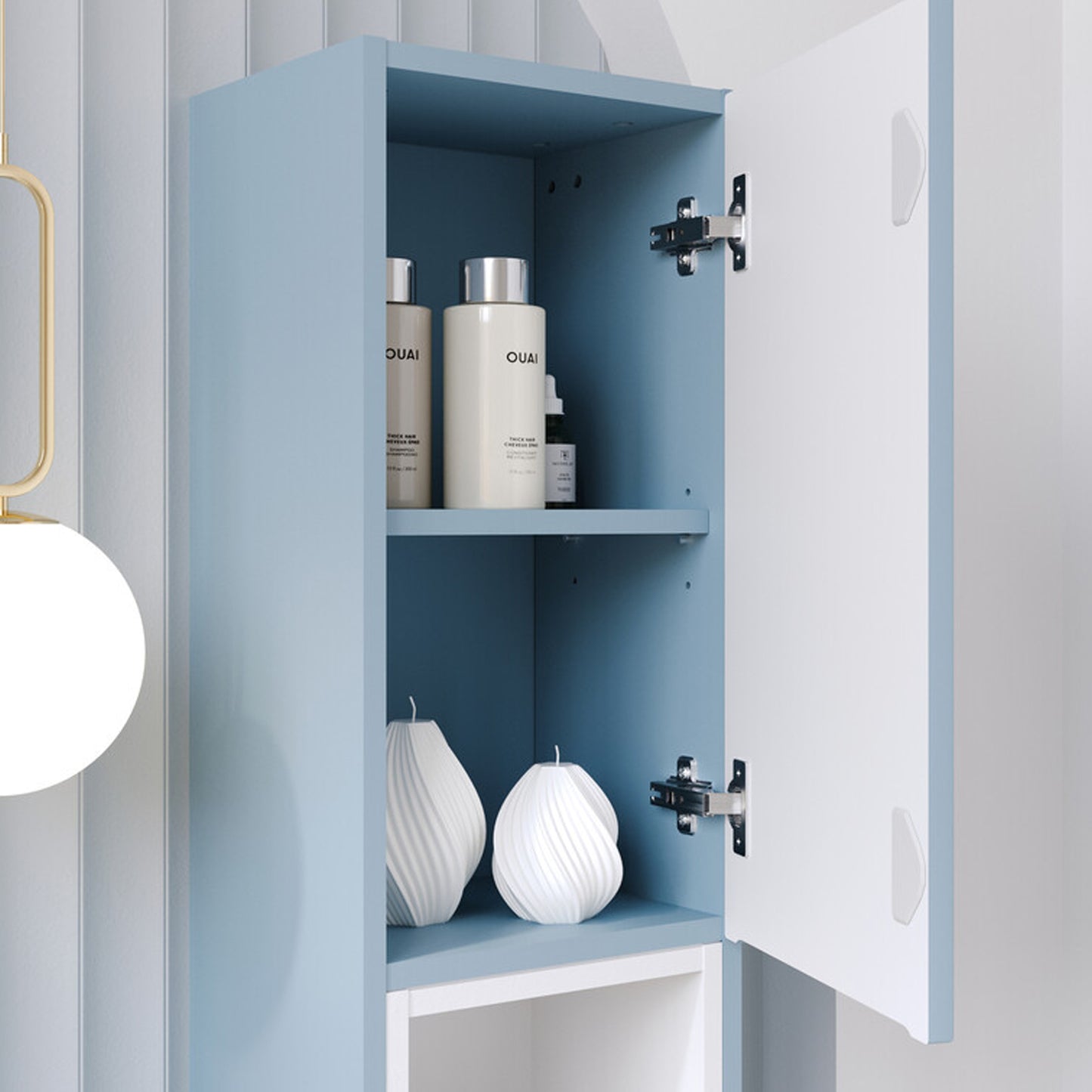 Nova Bathroom Cabinet Set with Drawers, Oak Worktop , Basins and Tall Unit - Baby Blue