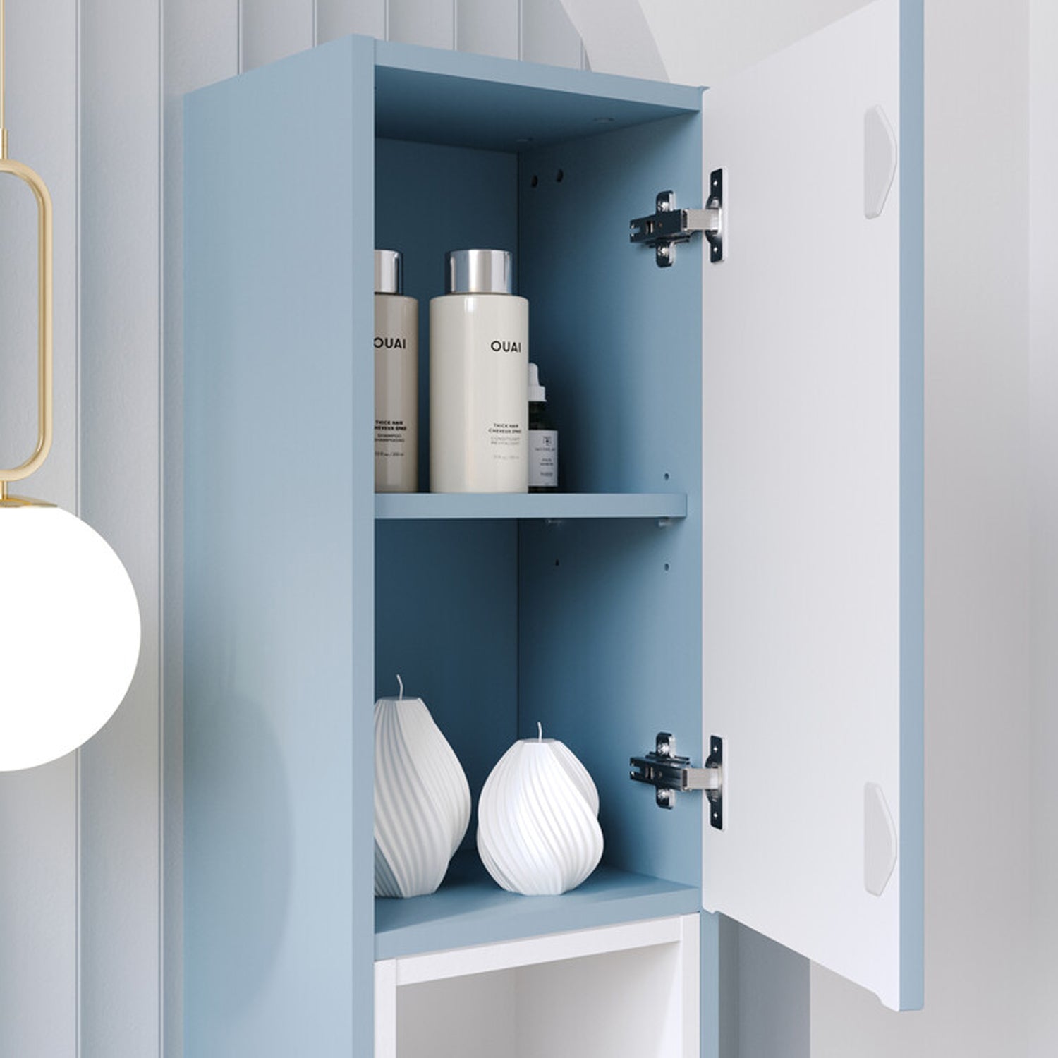 Nova Bathroom Cabinet Set with Drawers, Oak Worktop , Basins and Tall Unit - Baby Blue