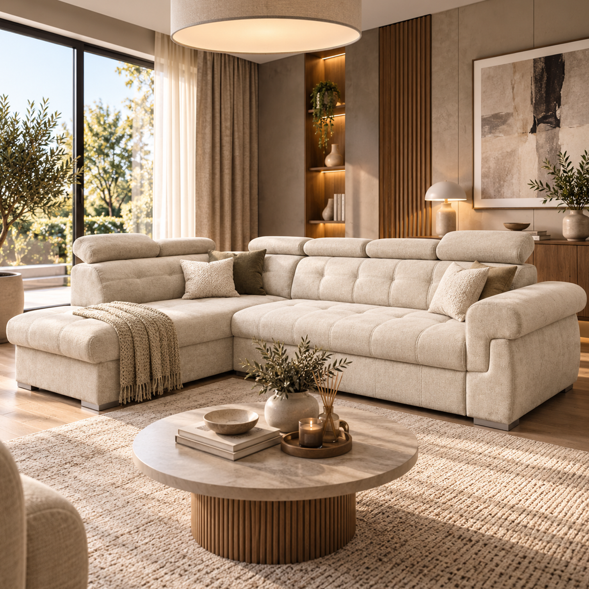 Primo left side corner sofa with storage- Beige