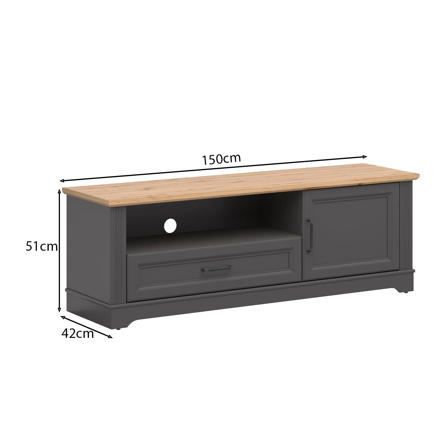 Toya Low TV Unit with Drawer, Cupboard - Graphite / Artisan Oak