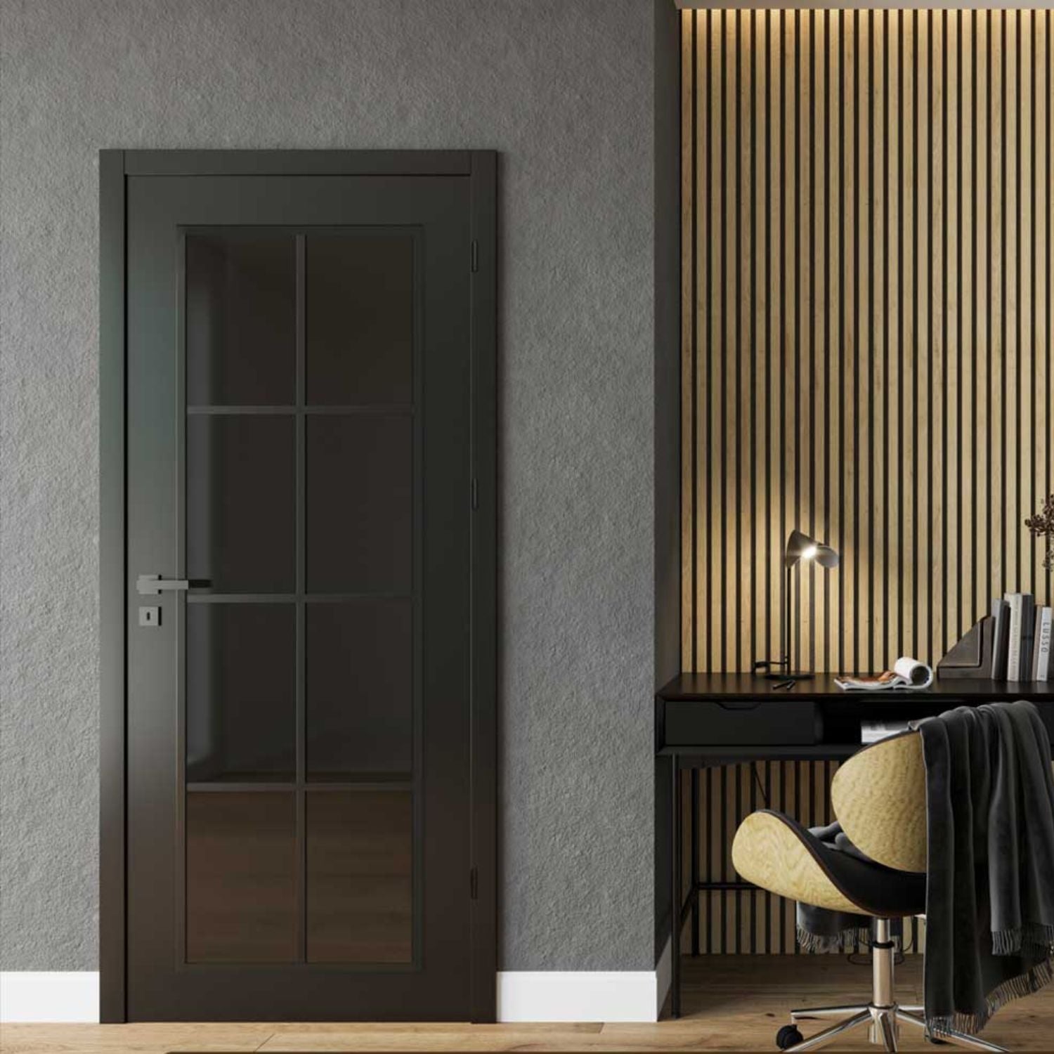 Perla 40 Dark Glass Internal Rebated Door Set with Frame and Handle - Black Matt