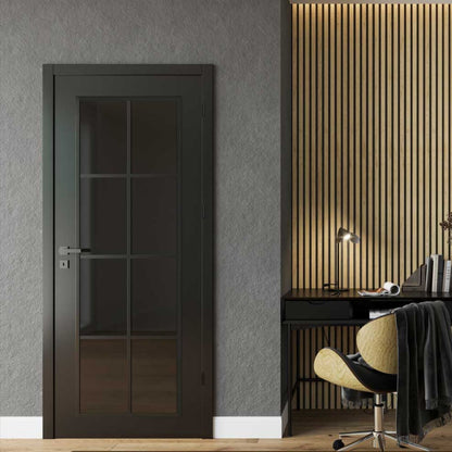 Perla 40 Dark Glass Internal Rebated Door Set with Frame and Handle - Black Matt