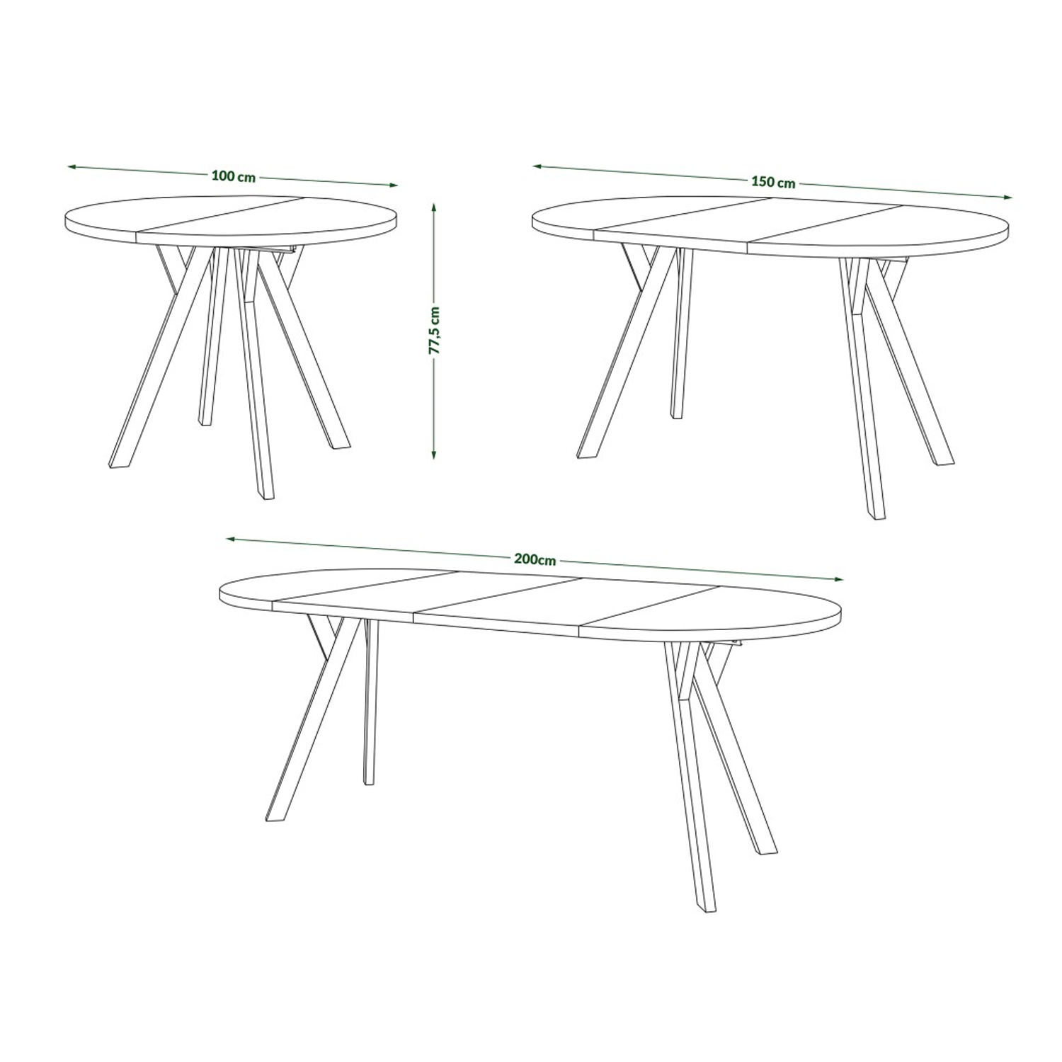Aldo Modern Round to Oval Extending Dining Table with Steel Legs 100cm - Elegance Walnut / Beige