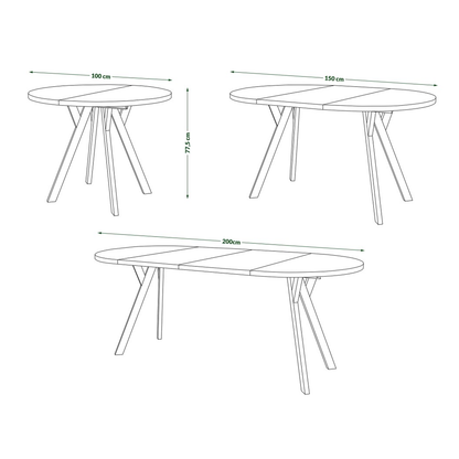 Aldo Modern Round to Oval Extending Dining Table with Steel Legs 100cm - Elegance Walnut / Beige
