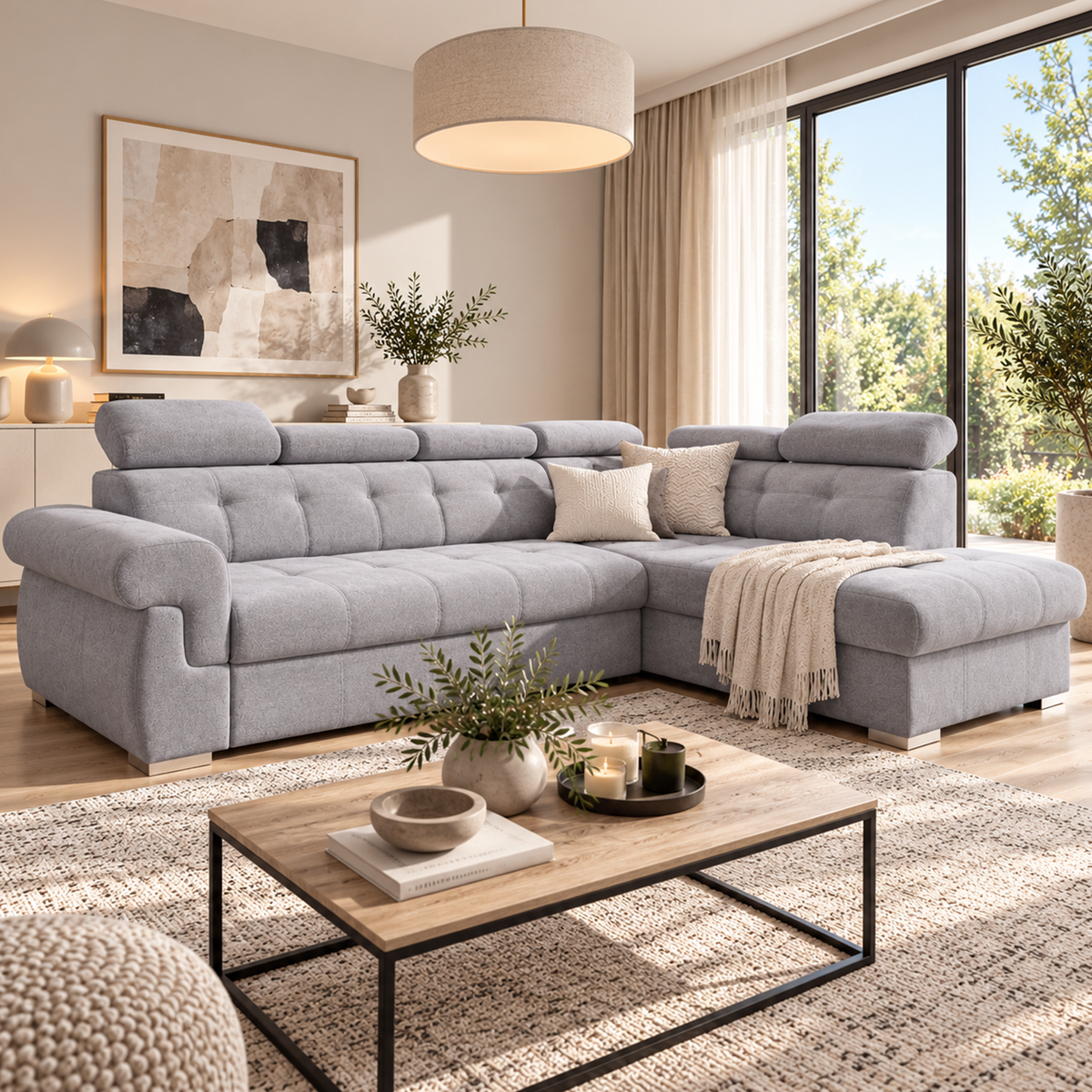Primo right side corner sofa with storage- grey