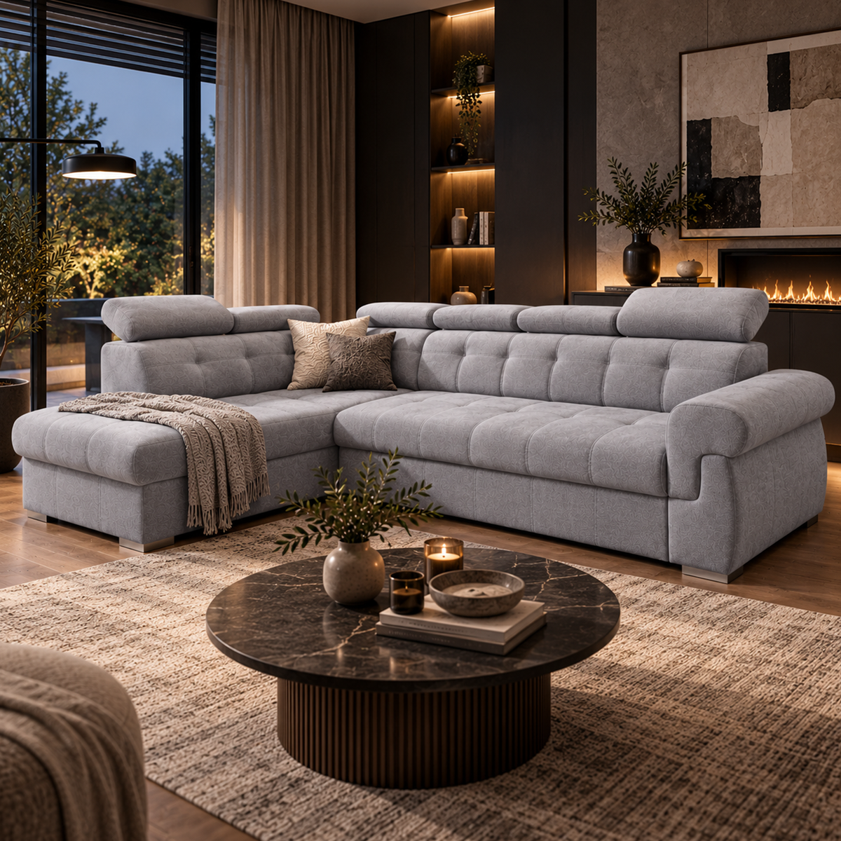 Primo left side corner sofa with storage- grey