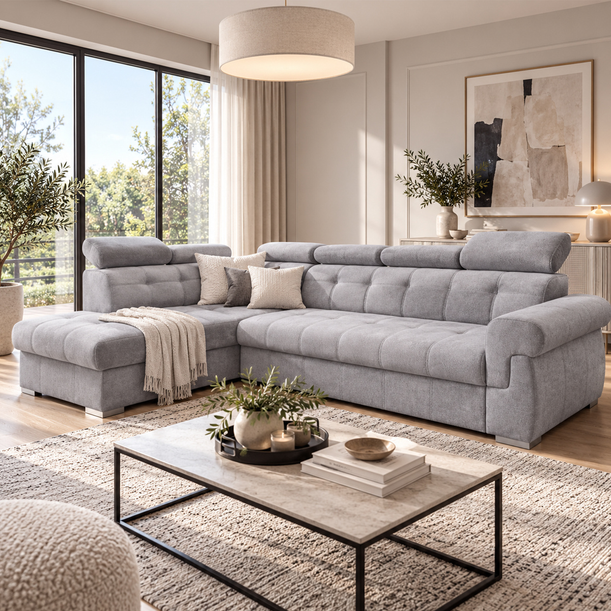 Primo left side corner sofa with storage- grey