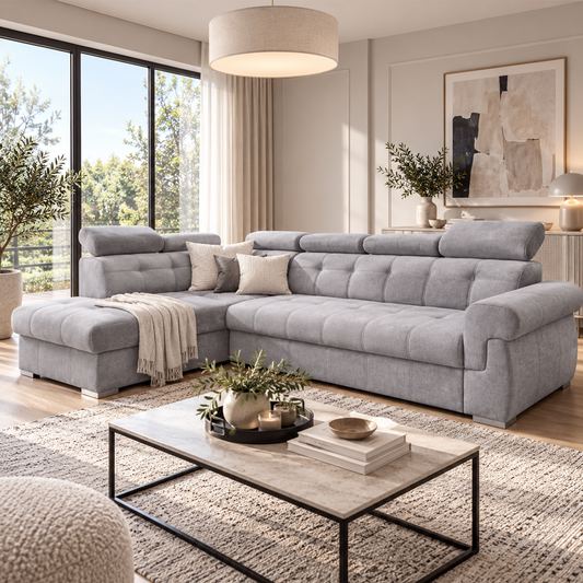 Primo left side corner sofa with storage- grey