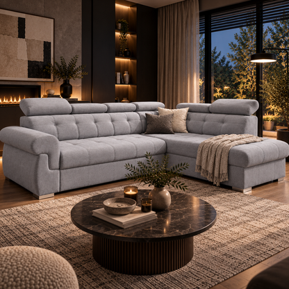 Primo right side corner sofa with storage- grey