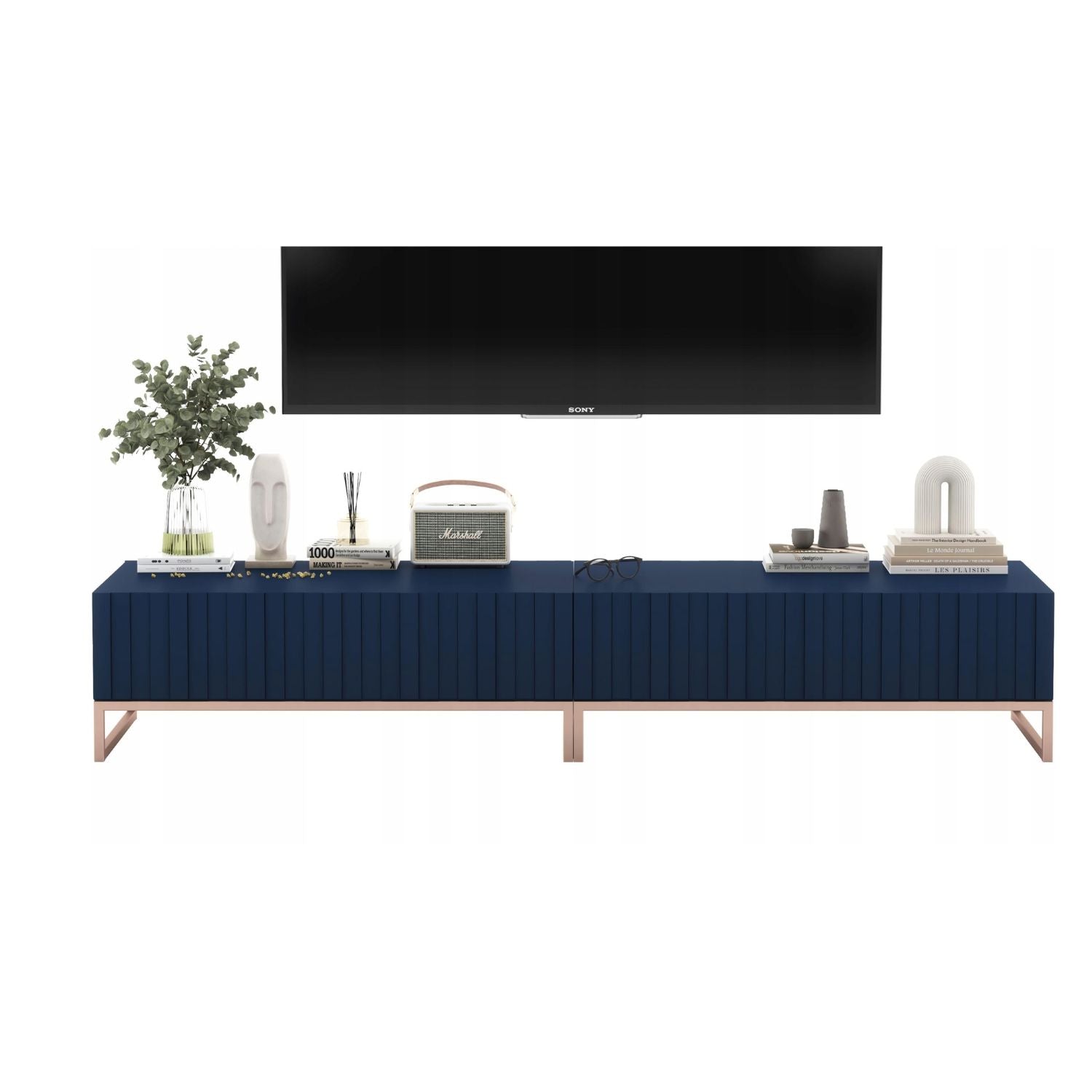 Elpis Glamour TV Sideboard 220 cm TV Unit Navy Matt / Copper Frame