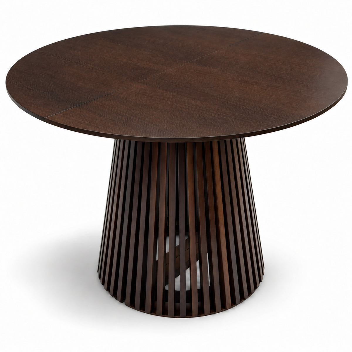 Ruston Premium Oak Veneer Round Extendable Table with Slats - Dark Walnut