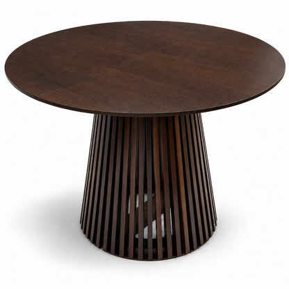 Ruston Premium Oak Veneer Round Extendable Table with Slats - Dark Walnut