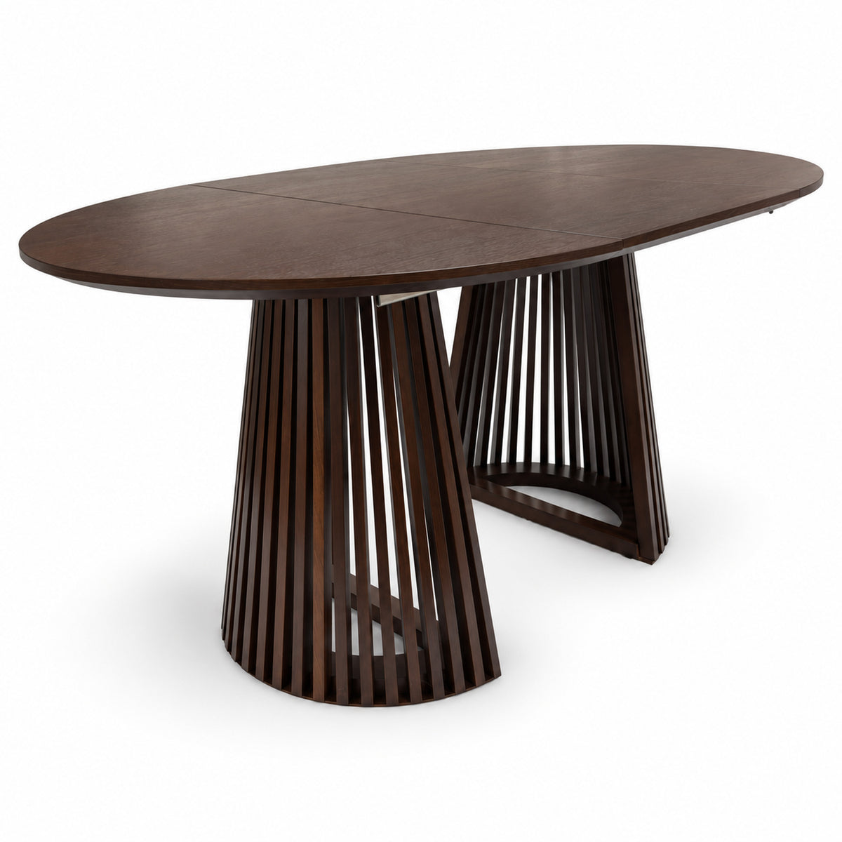 Ruston Premium Oak Veneer Round Extendable Table with Slats - Dark Walnut