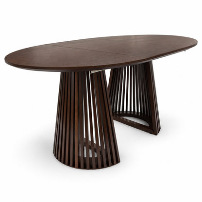 Ruston Premium Oak Veneer Round Extendable Table with Slats - Dark Walnut